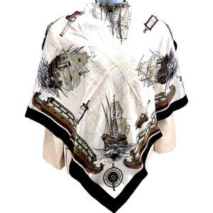 Vintage Studio D  100% silk satin, 34"x34" Beige Brown Ship Traveling art (78)